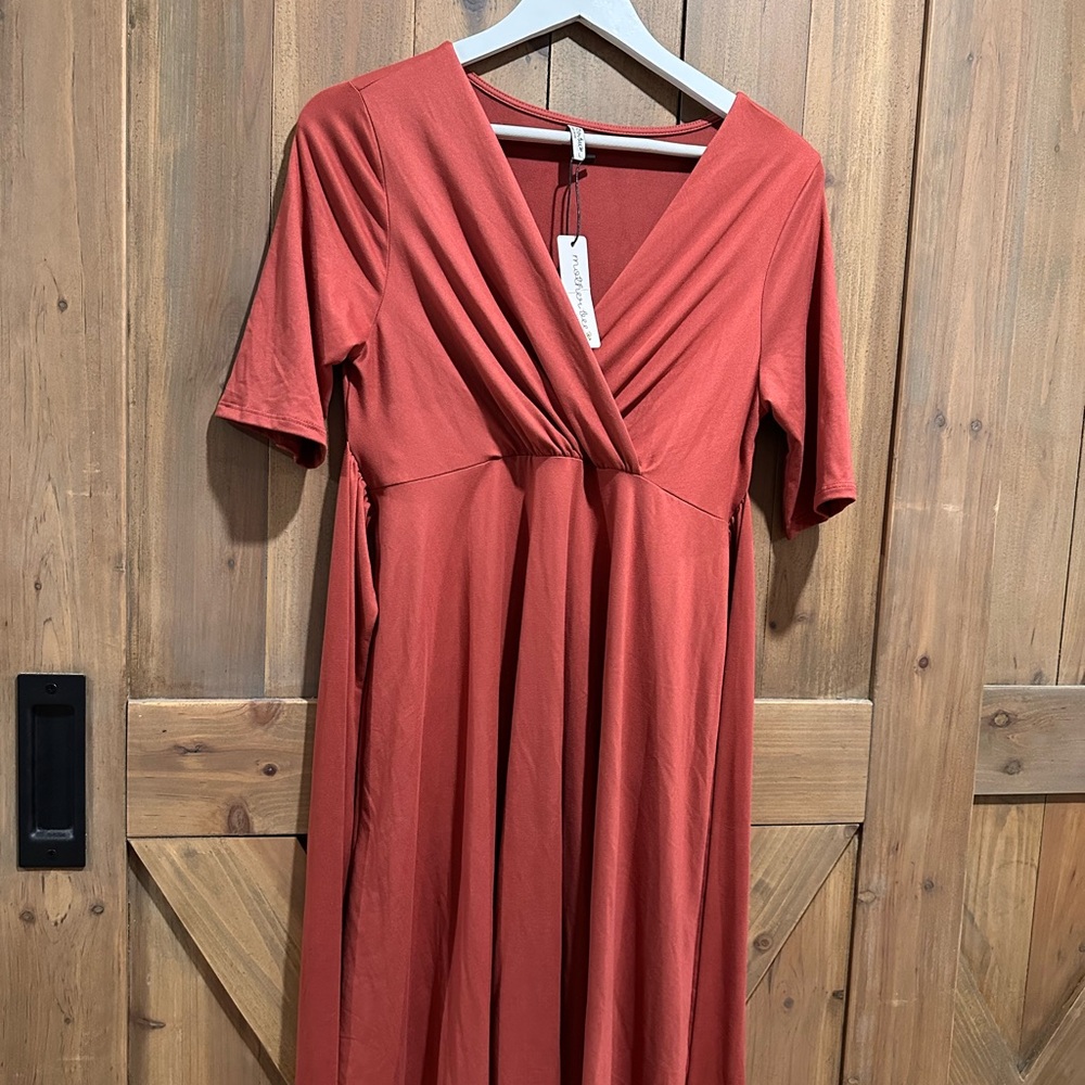 Mother Bee Maternity Rust Midi Dress
